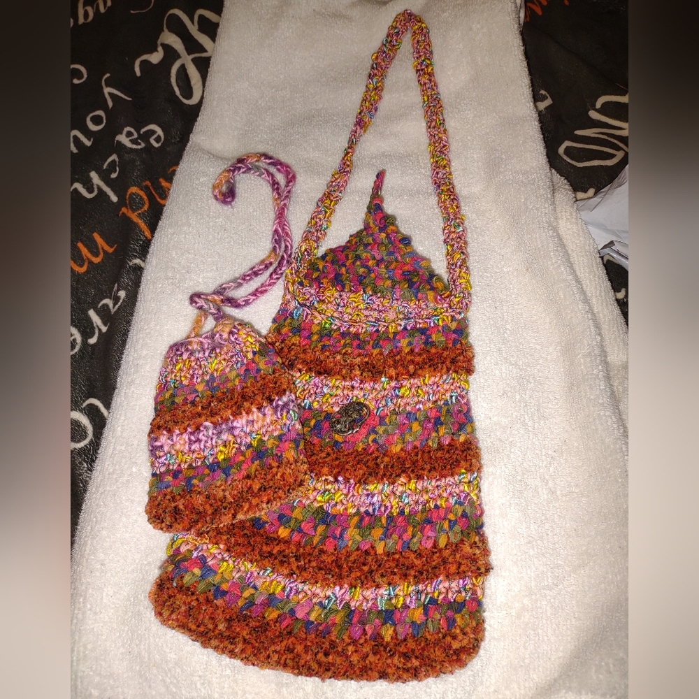 Handmade Multicolor Crochet Crossbody Bag in Rust-Accent Colors